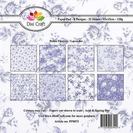 Dixi Craft 8 Designs Paper Pack 6" 32 Sheets RETRO FLOWERS LAVENDER AS SEEN ON TV - Hobby & Crafts