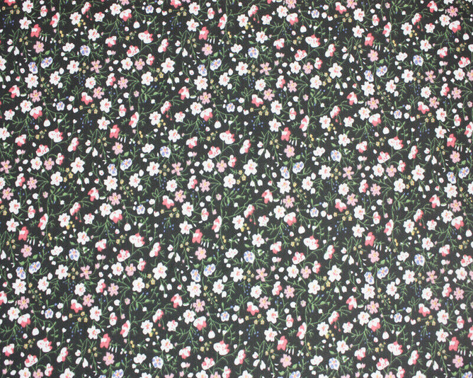 Ditsy Flowers Black Shabby Chic Polycotton Floral Fabric