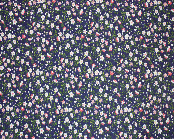 Ditsy Flowers Navy Shabby Chic Polycotton Floral Fabric