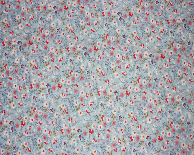 Ditsy Flowers Sky Shabby Chic Polycotton Floral Fabric