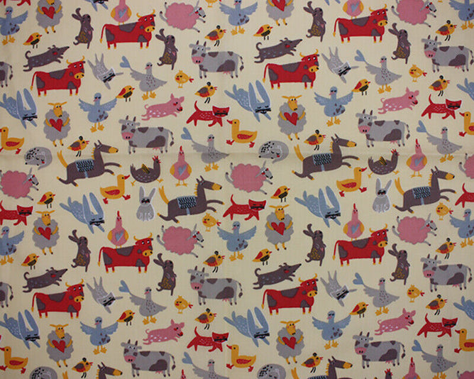 Farm Animals Cream Polycotton Children Fabric
