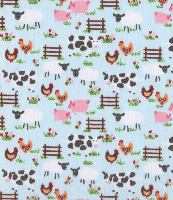 Farmyard Blue Polycotton Children Fabric Choose Size