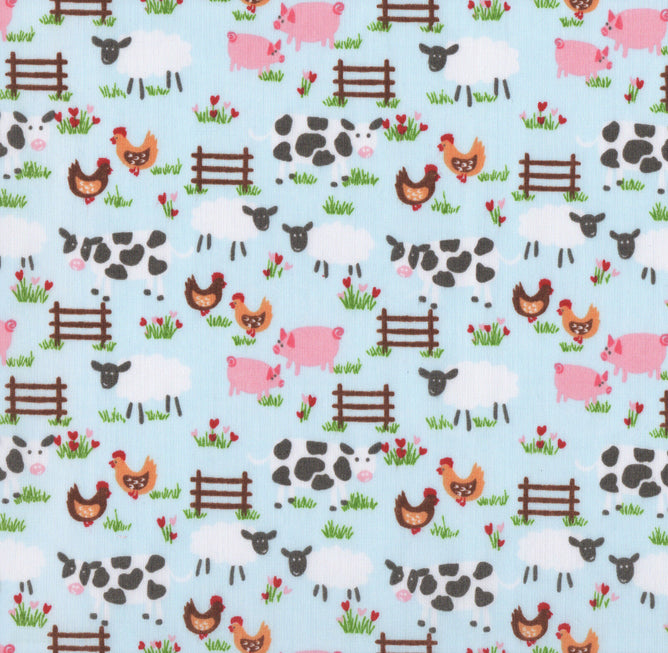 Farmyard Blue Polycotton Children Fabric Choose Size