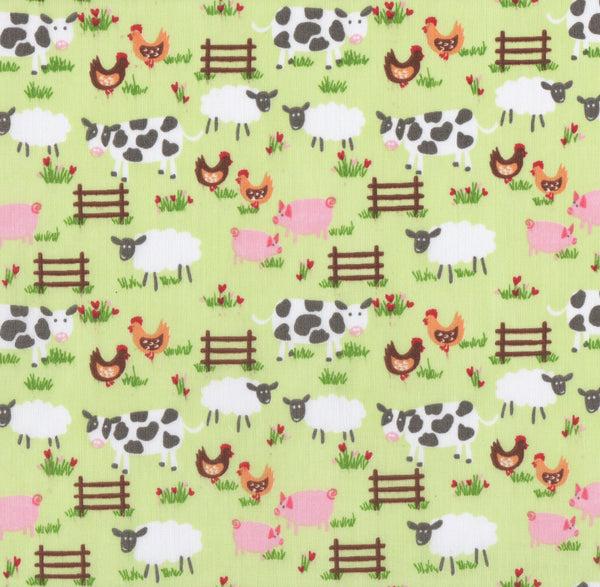 Farmyard Green Polycotton Children Fabric Choose Size