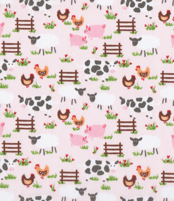 Farmyard Pink Polycotton Children Fabric Choose Size