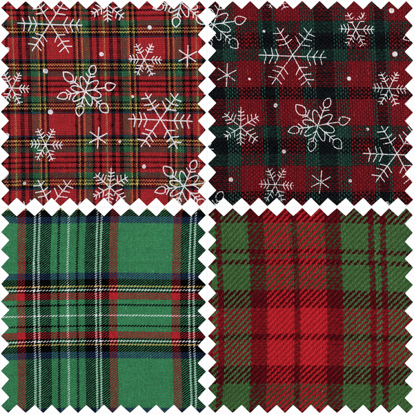 Christmas Greens Theme | Printed Fat Quarter Tartans | Polycotton | Pack of 4