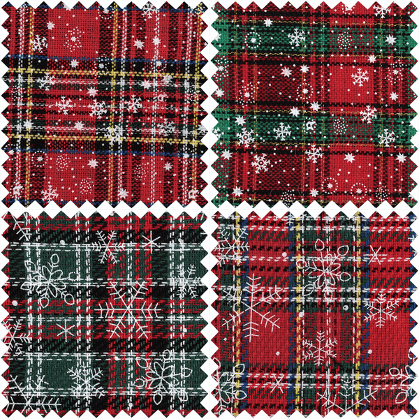 Christmas Reds Theme | Printed Fat Quarter Tartans | Polycotton | Pack of 4