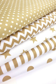 Geometric Fabric Bundles Fat Quarters Polycotton Material Stars Spots Craft - BEIGE