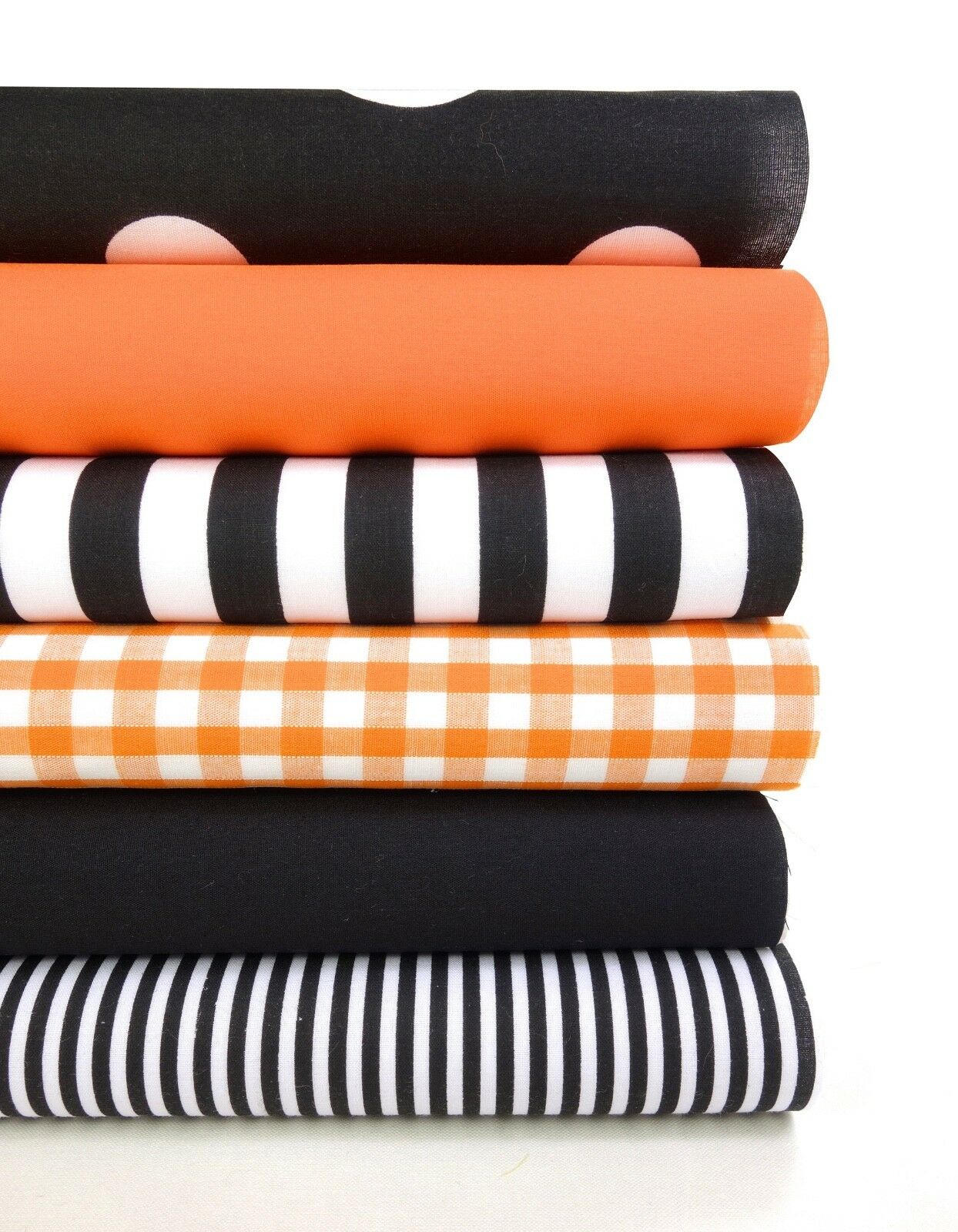 Geometric Fabric Bundles Fat Quarters Polycotton Material Gingham Spots Craft - BLACK ORANGE