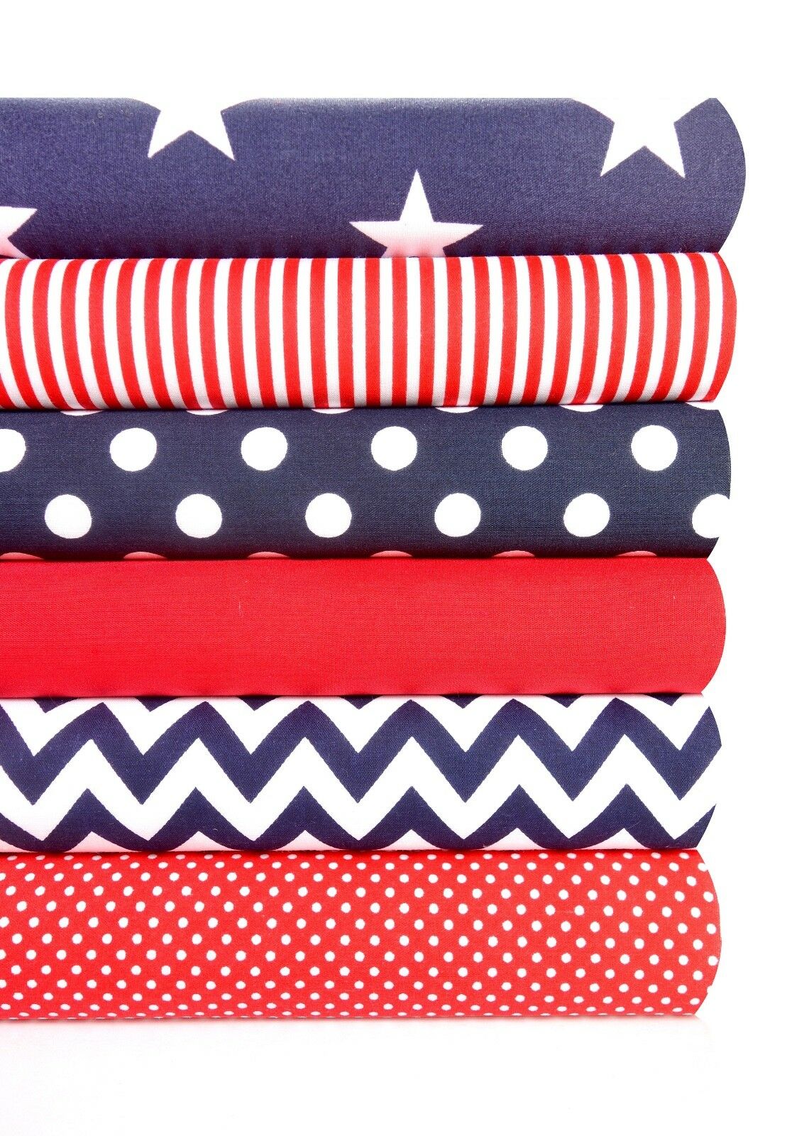 Geometric Fabric Bundles Fat Quarters Polycotton Material Stars Spots Craft - NAVY RED