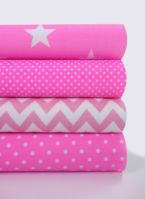 Geometric Fabric Bundles Fat Quarters Polycotton Material Stars Spots Craft - PINK