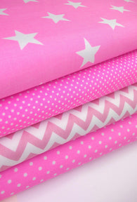 Geometric Fabric Bundles Fat Quarters Polycotton Material Stars Spots Craft - PINK