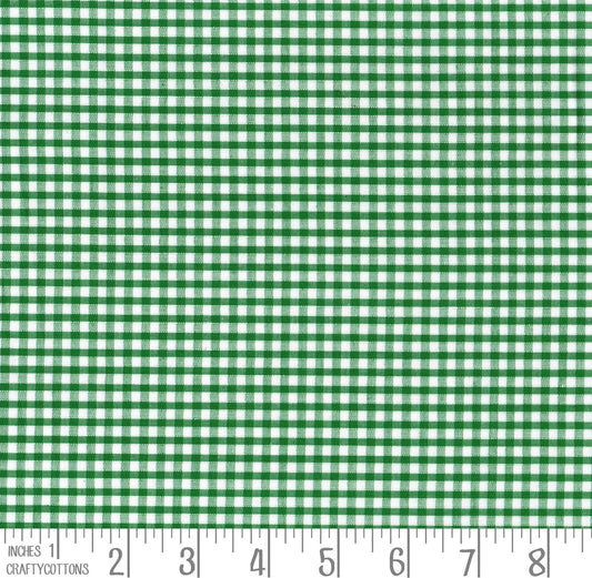 Green Gingham Polycotton 1/8" Checked Fabric Select Size 112cm Wide