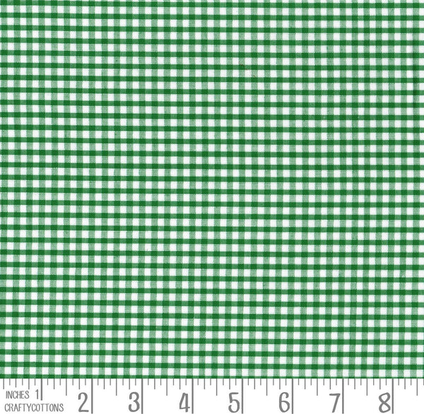 Green Gingham Polycotton 1/8" Checked Fabric Select Size 112cm Wide