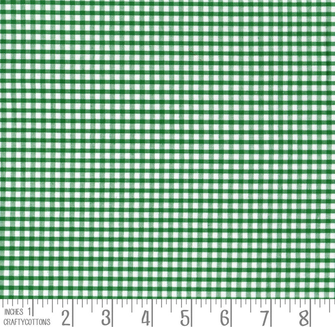 Green Gingham Polycotton 1/8" Checked Fabric Select Size 112cm Wide