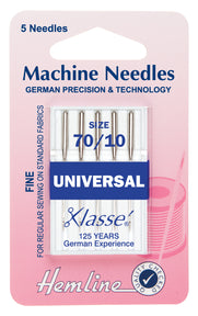Hemline Universal Machine Needles Fine - Size 70 / 10 - Hobby & Crafts