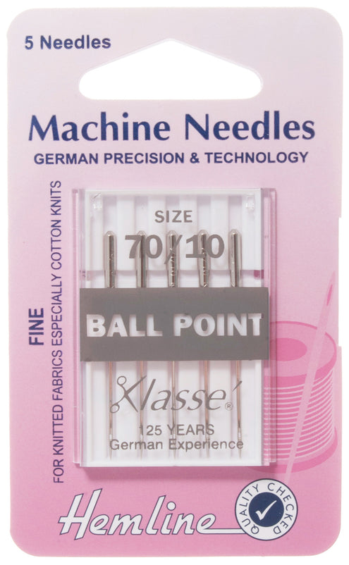 Hemline Ball Point Sewing Machine Needles Fine -70 / 10 - Hobby & Crafts