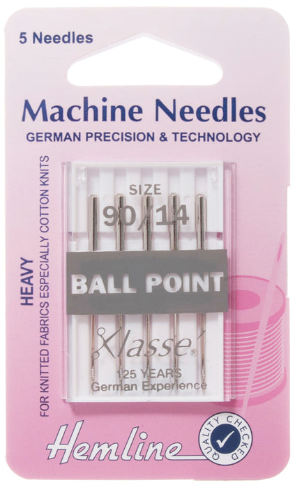 Hemline Ball Point Sewing Machine Needles Heavy - 90 / 14 - Hobby & Crafts