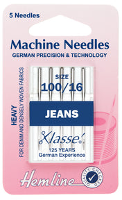Hemline Sewing Machine Needles Jean Heavy 100/16 - Hobby & Crafts
