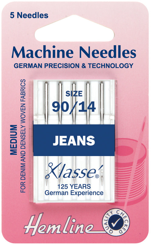 Hemline Sewing Machine Needles Jean Medium 90/14 - Hobby & Crafts