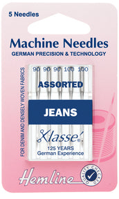 Hemline Sewing Machine Needles Jean Mixed Sizes - 90, 100 - Hobby & Crafts