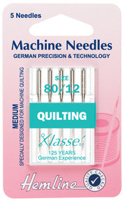 Hemline Sewing Machine Needles Quilting Medium 80 / 12 - Hobby & Crafts