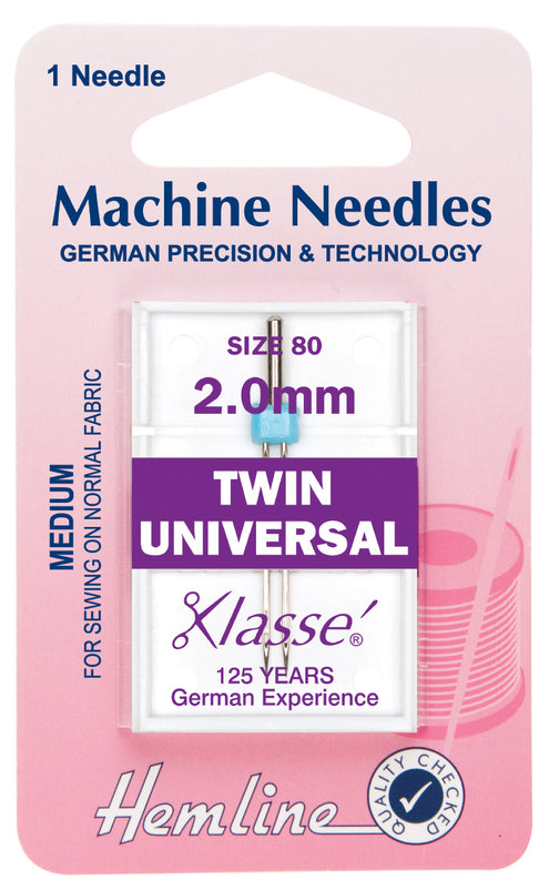 Hemline Universal Machine Needles, Twin - 80/12 / 2.0mm - Hobby & Crafts