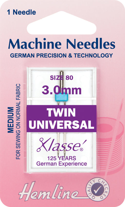 Hemline Universal Machine Needles, Twin - 80/12/ 3.0mm - Hobby & Crafts