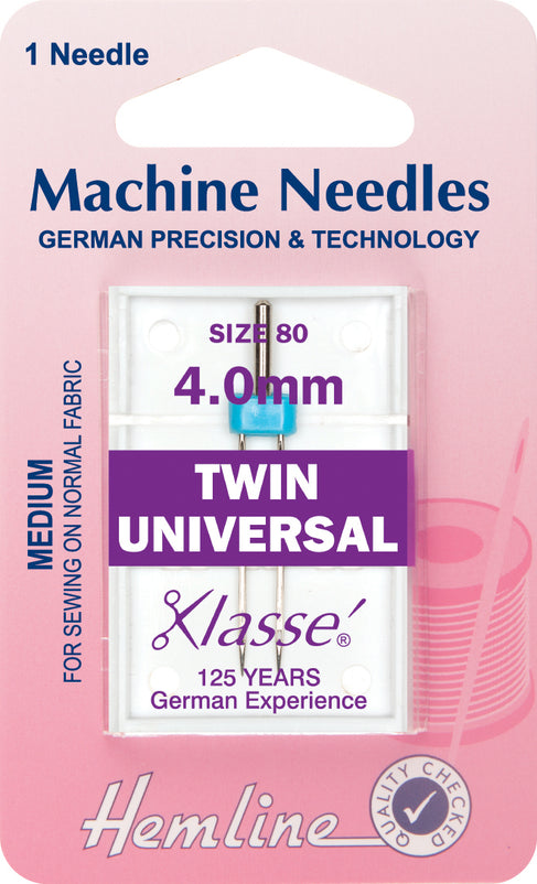 Hemline Universal Machine Needles, Twin - 80/12/4.0mm - Hobby & Crafts