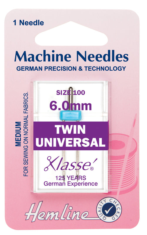 Hemline Universal Machine Needles, Twin - 802 - 6.0mm - Hobby & Crafts