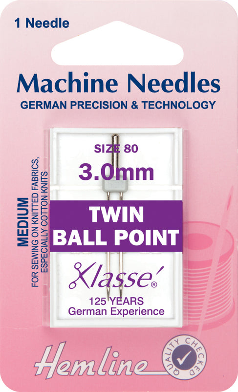 Hemline Sewing Machine Needles Ball Point Twin - 3.0mm - Hobby & Crafts