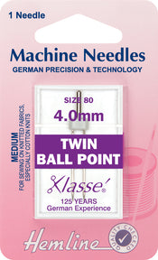 Hemline Sewing Machine Needles Ball Point Twin - 4.0mm - Hobby & Crafts