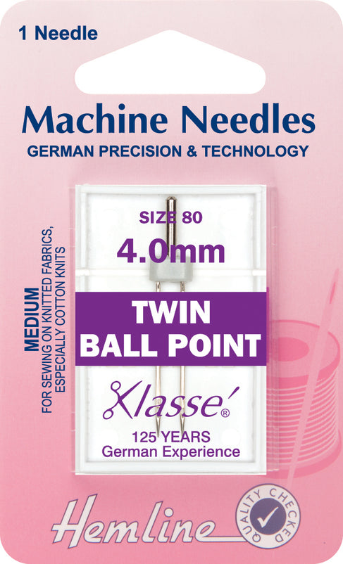Hemline Sewing Machine Needles Ball Point Twin - 4.0mm - Hobby & Crafts