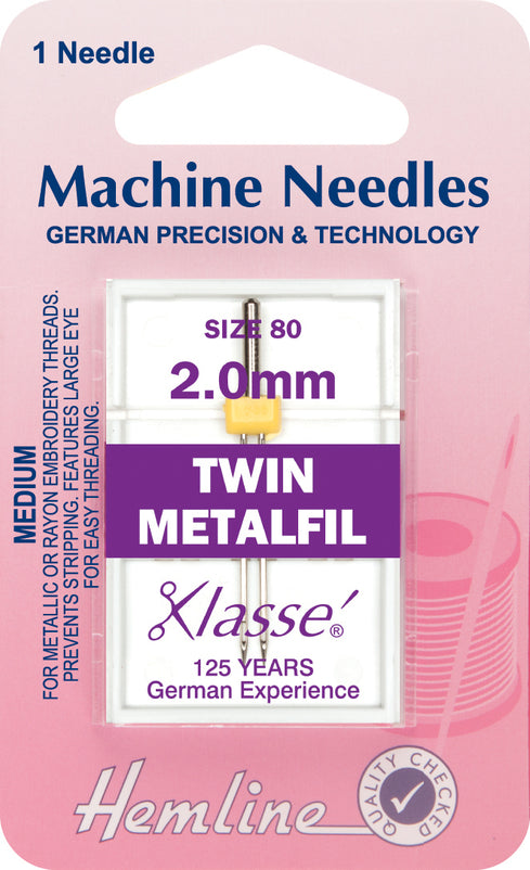 Hemline Sewing Machine Needles Twin Metalfil - 2mm - Hobby & Crafts