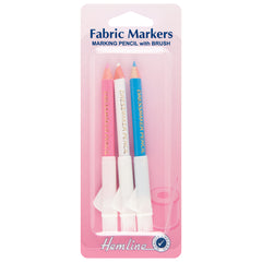 3 x Hemline Assorted Colour Dressmakers Fabric Marker Pencils With Brush Hand Sewing - Hobby & Crafts
