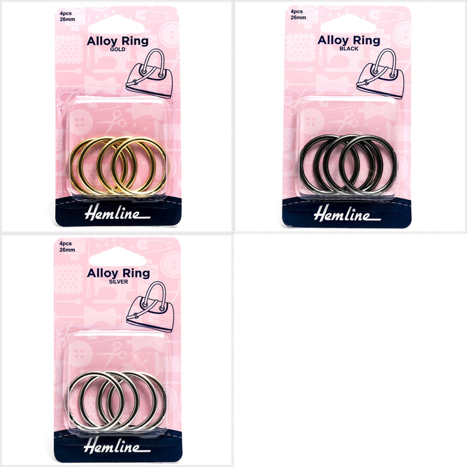4 x Hemline Circular Alloy Rings Macramé Bag Making Crafts 26mm - Select Colour