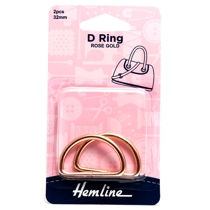 2 x Hemline D Shaped Alloy Rings Macramé Bag Making Crafts 32mm - Select Colour