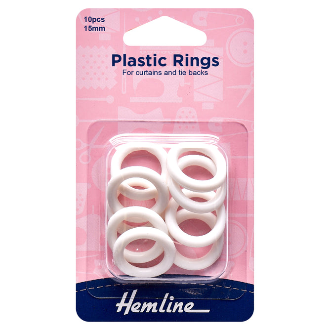 Hemline Plastic White Curtain Rings Assortment Macramé Crafts - Select Size