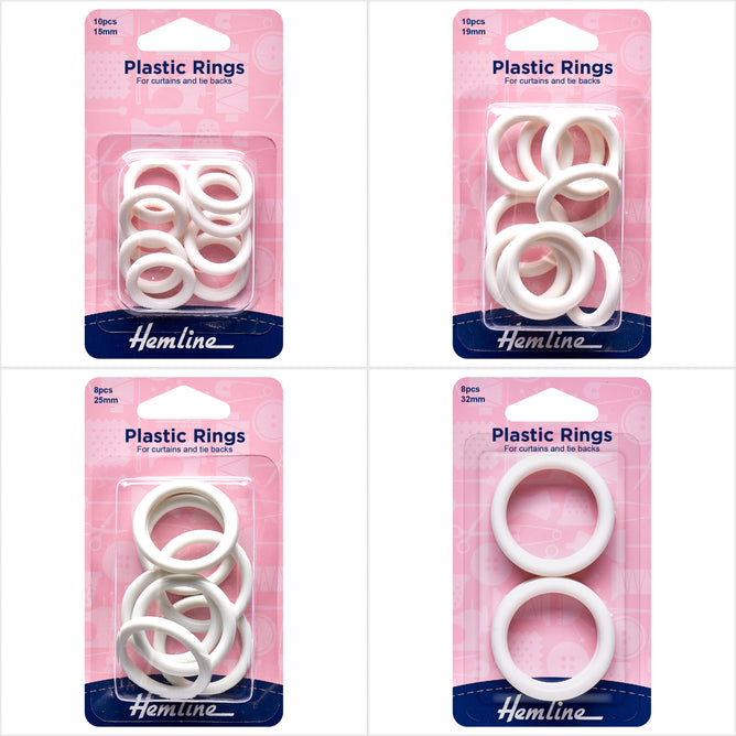 Hemline Plastic White Curtain Rings Assortment Macramé Crafts - Select Size