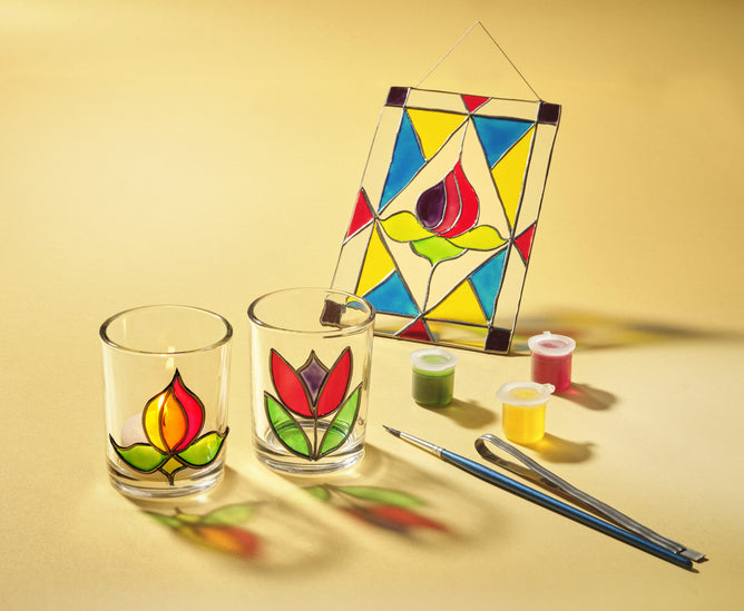 Stained Glass Craft Kit | Instructions Votive Suncatcher Adhesive Lead Strip Paint Brush Patterns Cap