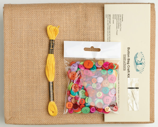 Button Bag Craft Kit Instructions Jute Bag Buttons Thread Needle Design Sheet