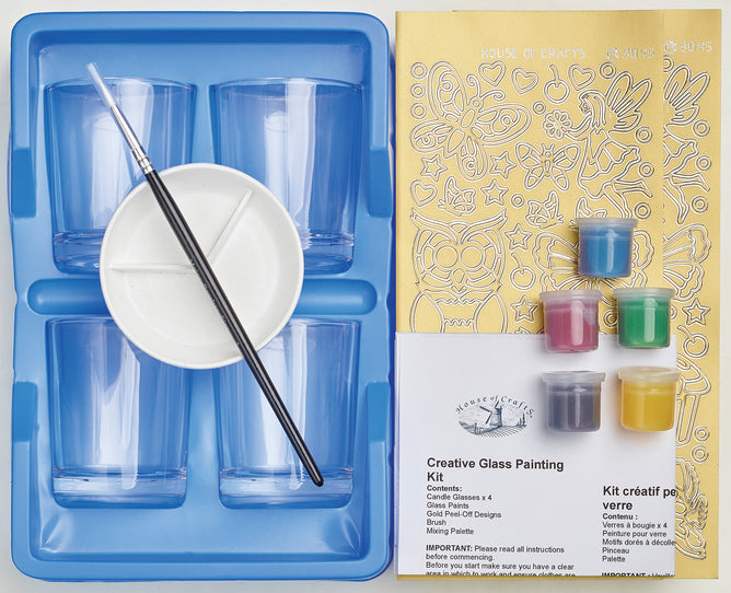 Creative Glass Painting Kit | Instructions Candle Glass Peel-Off Outlines Paints Brush