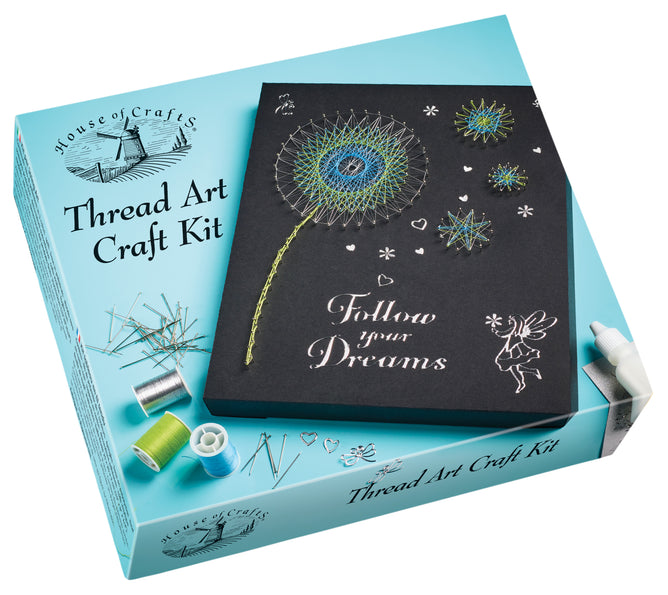 Thread Art Craft Kit | Instructions Threads Pins Polystyrene Base Background Card Board Embellishments