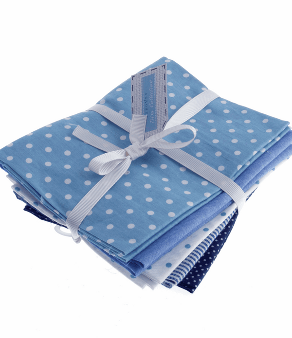 Cotton Linen Fabric Blue Fat Quarter Tartans 40% Linen Grosgrain Ribbon Pack of 5