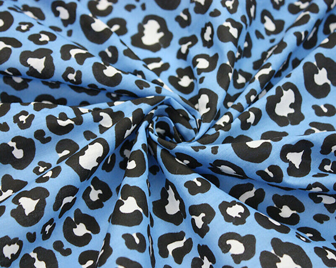 Leopard Print Blue Polycotton Children Fabric