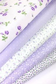 Fabric Bundles Fat Quarters Polycotton Material Florals Spots Craft - LILAC
