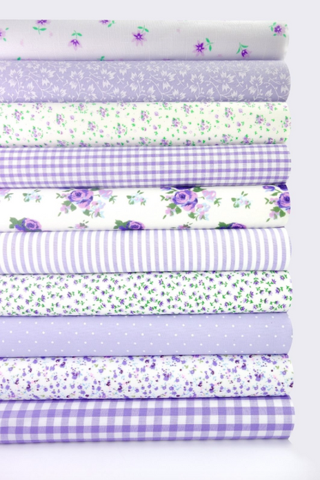 Fabric Bundles Fat Quarters Polycotton Material Flowers Gingham Spots Craft - LILAC