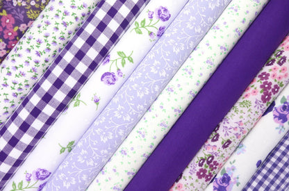 Fabric Bundles Fat Quarters Polycotton Material Vintage Florals Gingham Craft - Lilac Purple