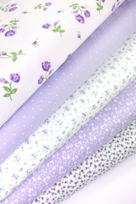 Fabric Bundles Fat Quarters Polycotton Material Vintage Florals Spots Craft - Lilac