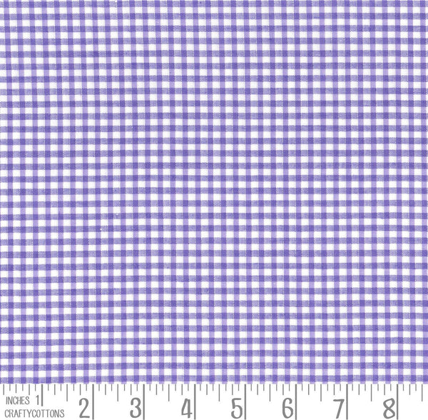 Lilac Gingham Polycotton 1/8" Checked Fabric Select Size 112cm Wide